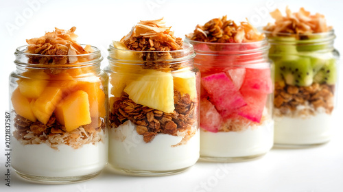 Healthy Yogurt Parfait with Granola and Tropical Fruits