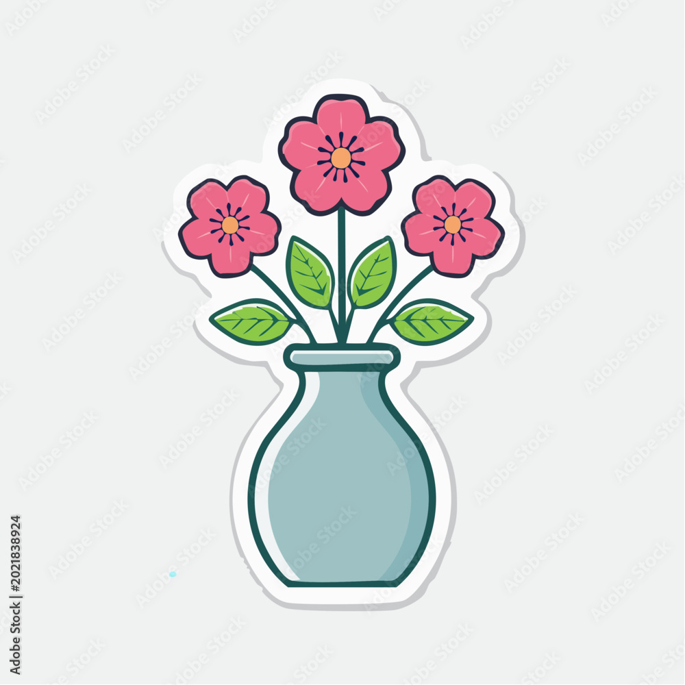 Obraz premium Pink Flowers in a Blue Vase Sticker