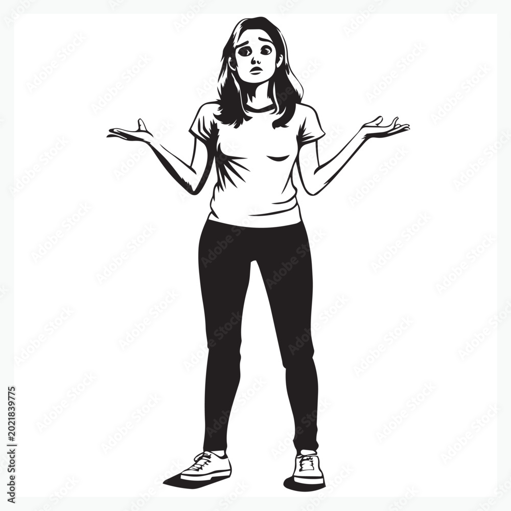 Obraz premium confused girl gestured with her raised hand
