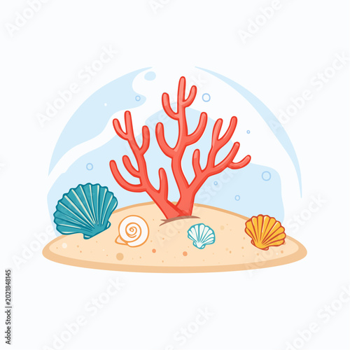 Cartoon Coral Reef with Shells and Sand