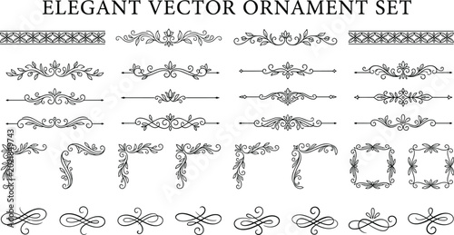 Fotografija Minimalist calligraphic page dividers bundle classic ornamental flourishes corne
