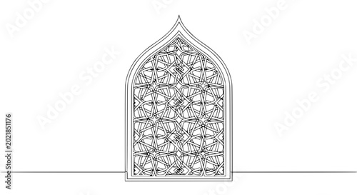Foto Intricate Geometric Window Design, Arabic Architecture, Islamic Pattern, Line Ar