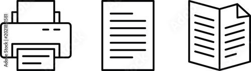 Obraz na płótnie Document and printing line icon collection featuring printer paper brochure file