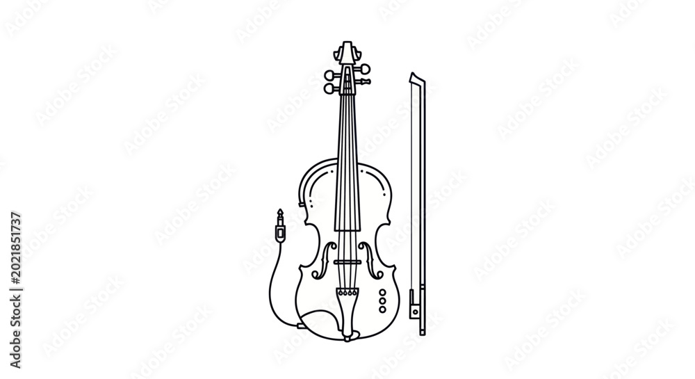 Fototapeta premium Electric Violin and Bow Sketch - Isolated on White Background