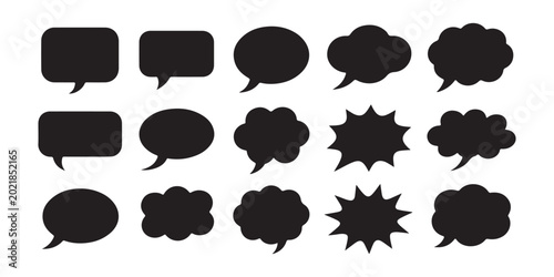 Quadro su tela Black speech bubble icons set with comic shapes for dialogue and messaging web user interfaces