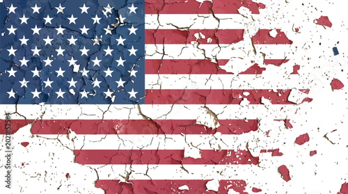 American flag design displays a weathered cracked texture to show history and resilience.