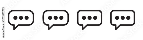 Obraz na płótnie Set of four black rectangular speech bubbles with three dots icon on transparent background