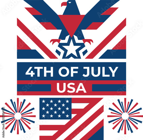 Eagle icon with fireworks displays patriotic pride during the fourth of July festivities.