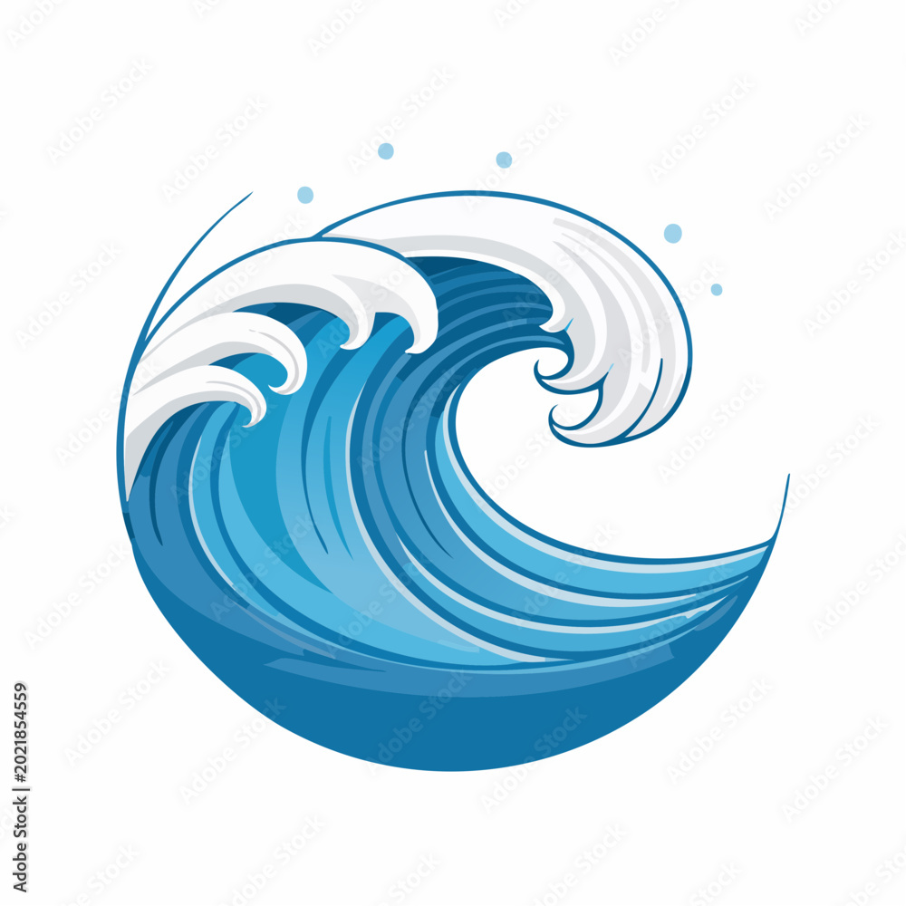 Naklejka premium Stylized Blue Ocean Wave Illustration
