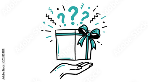 Photos Curiosity abounds A hand presents a mysterious gift with questions