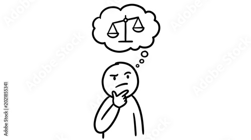 Cuadro en lienzo Thoughtful individual contemplating fairness and balance represented by scales