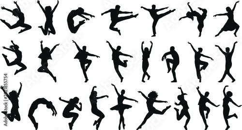 Konstfotografi Dancing people silhouette collection featuring ballet contemporary dance jumping