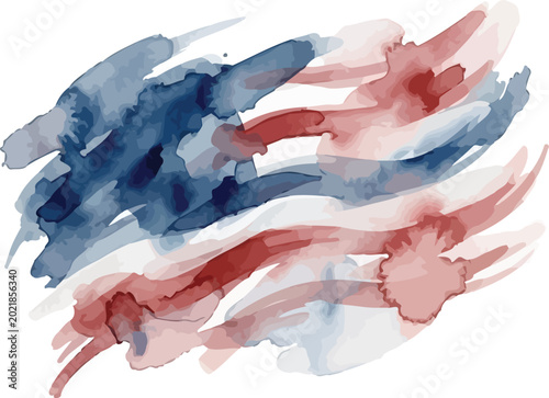 American flag represented by flowing watercolor strokes in a loose and expressive style.