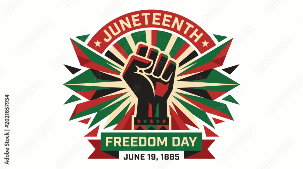 Fototapeta premium Juneteenth Freedom Day Celebration with Fist Emblem and Vintage Style - June 19, 1865