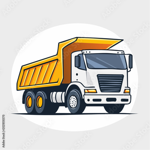 Cartoon illustration of a yellow and white dump truck