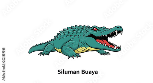Obraz na płótnie Aggressive Alligator Roaring with Open Mouth and Sharp Teeth, Green Reptile Illu