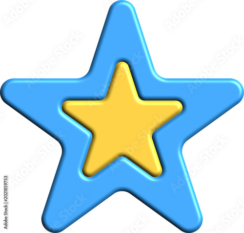 Bilde på lerret A vibrant 3D rendered image of a blue star with a smaller yellow star nested inside, featuring soft, rounded edges and a playful, cartoonish style
