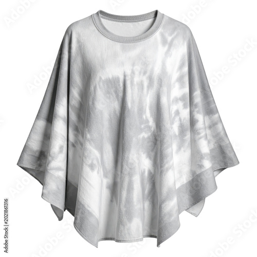 Stylish Gray and White Tie-Dye Poncho for Women, Fashion Apparel Isolated on White Background