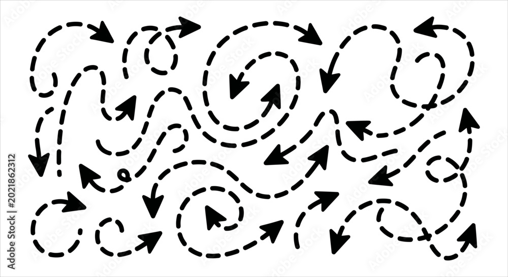 Fototapeta premium Diverse dotted arrow collection illustrating directionality and path concepts