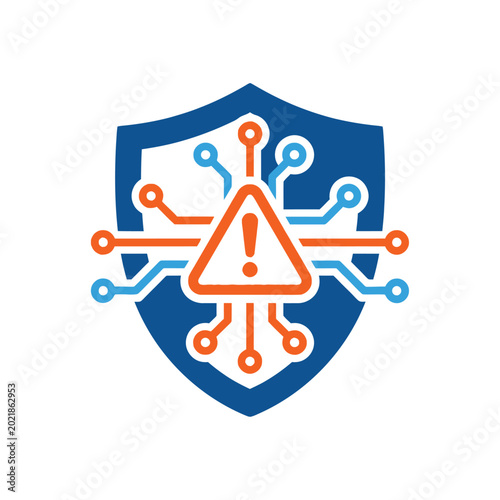 Schilderij op canvas Cybersecurity alert shield, exclamation triangle, network protection, incident r