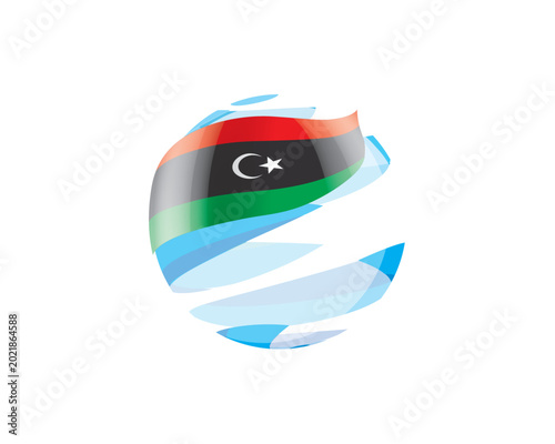 Foto Flat of patriotic globe featuring waving Libyan flag design