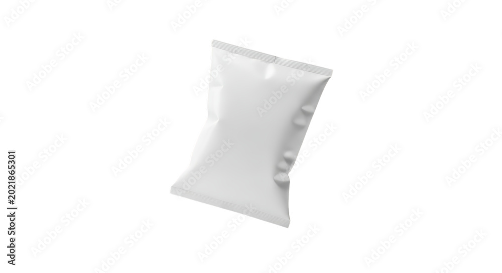 Naklejka premium Blank silver snack food pouch mockup isolated on transparent background