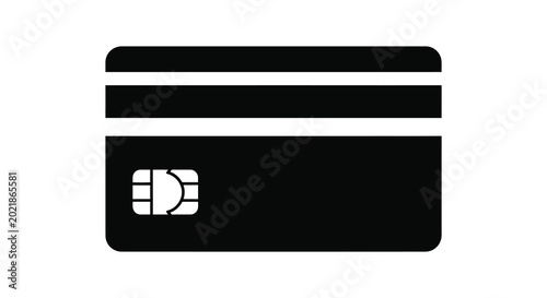 Foto Credit card silhouette with magnetic stripe and chip black on white