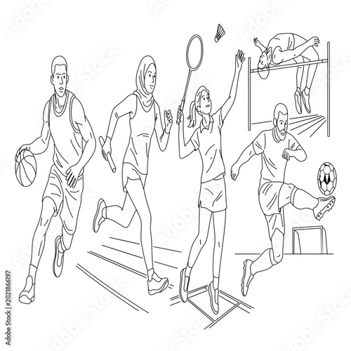 Diverse group of athletes engaged in various sports activities and training