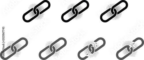 Tableau sur toile Broken Chain Link and Disconnect Symbol Icon Set Featuring Network Failure Secur