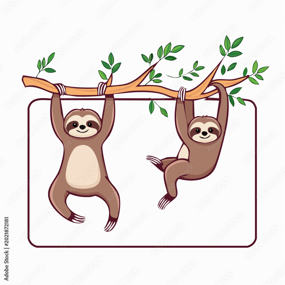 Fototapeta premium Two cute sloths hanging from a tree branch