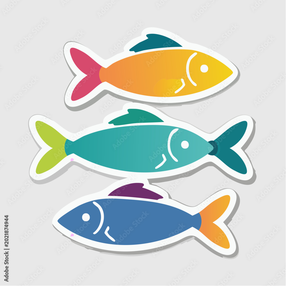 Obraz premium Three Colorful Stylized Fish Stickers
