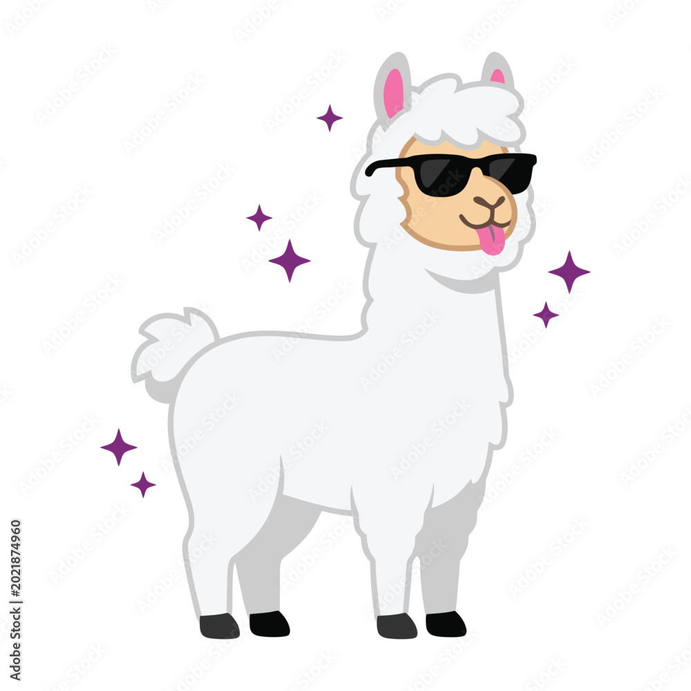 Obraz premium Funny llama wearing sunglasses and stars