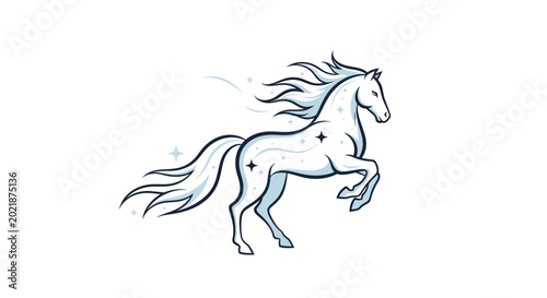 Obraz na plátne Magical White Horse Rearing Up with Stars and Swirls, Fantasy Creature Illustrat