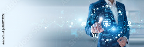 фотографія Customer service representative pointing at Contact Us and networking digital co