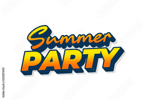 Colorful summer party text logo with orange yellow gradient and navy drop shadow on white background
