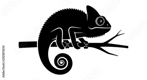 Photos Chameleon resting on a thin twig showcases the unique anatomy and character of this iconic reptile as a symbolic representation of change and adaptation in graphic design projects