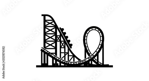 Canvas Print Rollercoaster structure is illustrated as a sharp black icon highlighting the thrill of amusement park rides and high-speed entertainment
