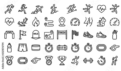 Schilderij op canvas SEO Title:
Running fitness outline icons collection editable stroke sport vector