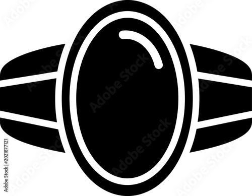 Minimalist Black and White Vector Illustration of a Classic Ring with an Oval Gemstone on White Background