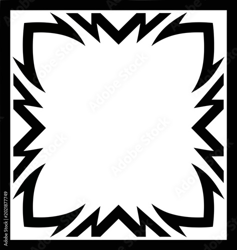 Square Tribal Border Decorative Frame with Jagged Geometric Patterns on White Background