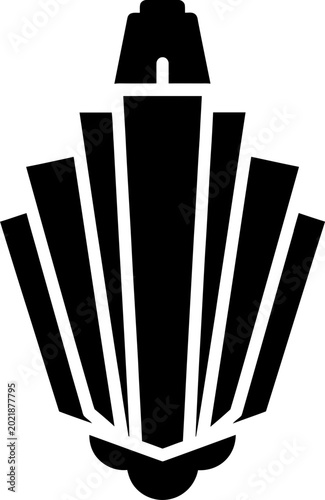 Abstract Art Deco Skyscraper Silhouette Vector Icon on White Background