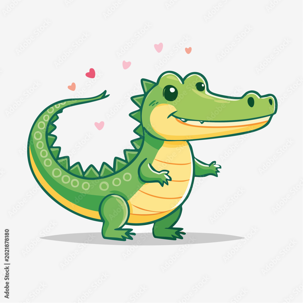 Naklejka premium Cute Cartoon Alligator with Hearts