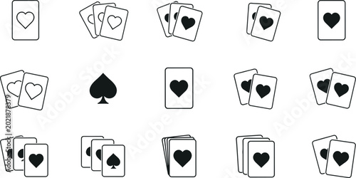 Bild auf Leinwand Playing Card and Poker Line Icon Set Featuring Heart Spade Casino Game Deck and