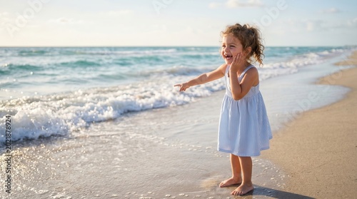 The child sees the sea for the first time and smiles with delight