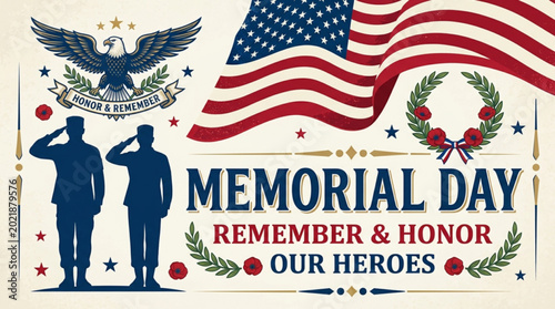 Bild auf Leinwand Memorial day banner with american flag soldiers and patriotic elements honoring