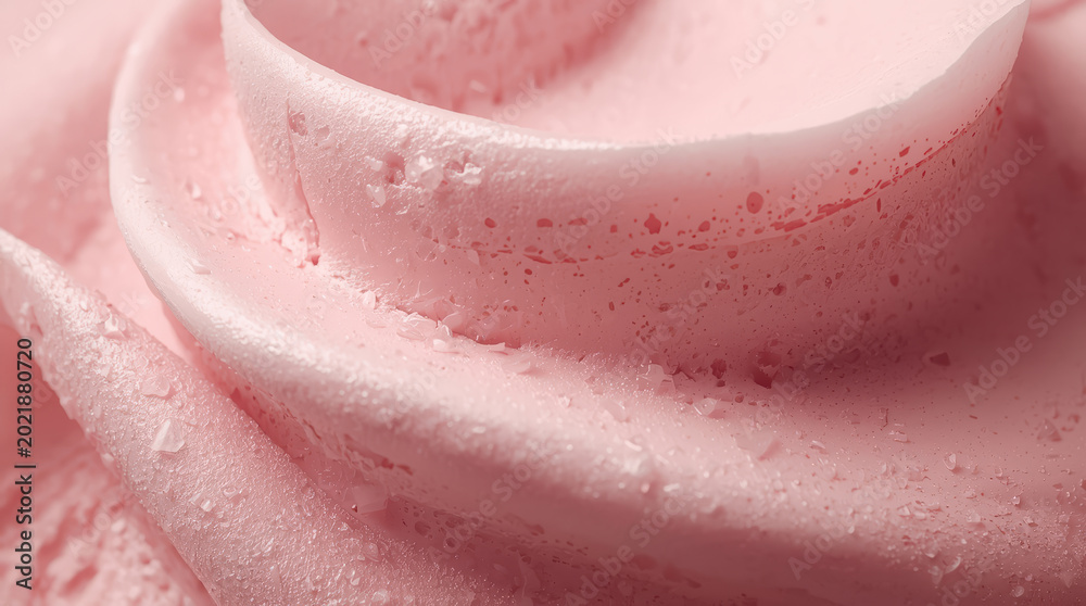 Fototapeta premium Pink whipped cream swirl with delicate sugar crystals and smooth mousse texture