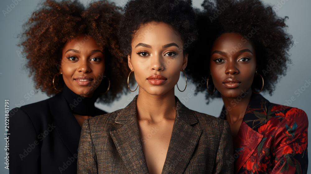 Fototapeta premium Confident professional woman portrait natural afro hair hoop earring