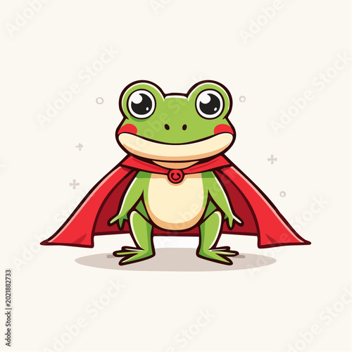 Cute Superhero Frog Wearing a Red Cape