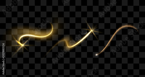 Golden glowing swirl. The effect of moving at the speed of light. Easy trail. Shiny wavy path.