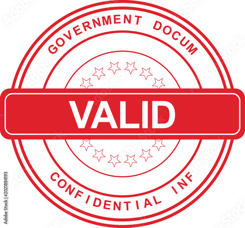 A red stamp with the word VALID on a white background